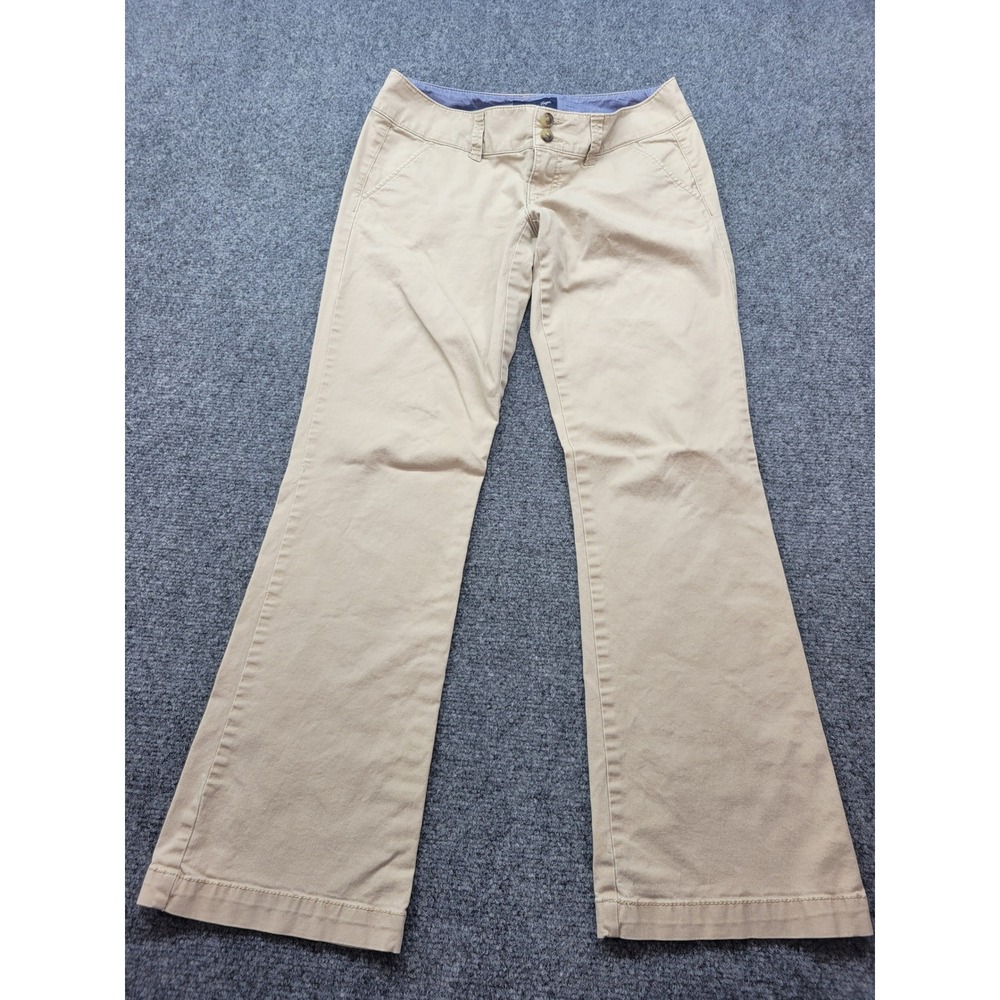 American Eagle Outfitters Khaki Flare Chino Pants Womens 00 Short Tan Stretch